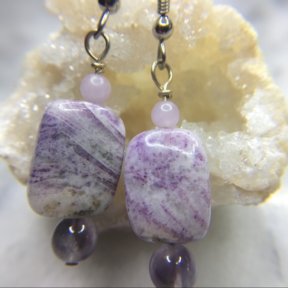 7th daughter Jewelry - Purple Flower Jasper & Amethyst Earrings NWOT